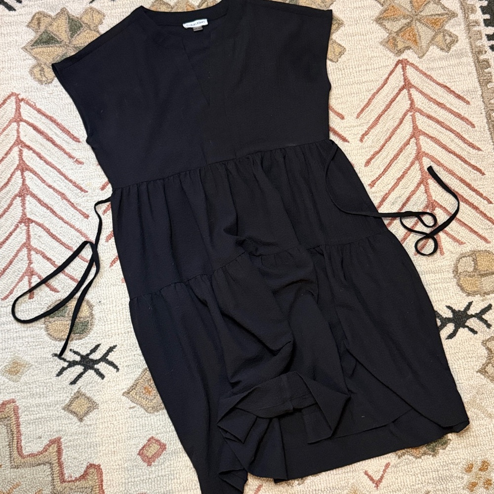 Calvin Klein A Line Split Neck Tiered Dress 2 - Picture 3 of 5